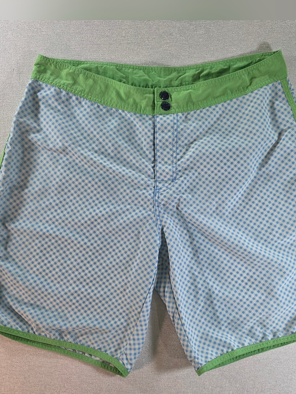 Vineyard Vines Light Blue Gingham Swim Shorts with Green Trim